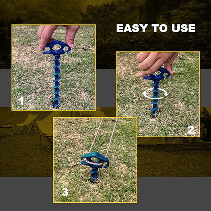 COBARYEN Tent Stakes Ground Anchors Screw in, 16 Pack Sand Stakes for Beach 9.4 Inch Heavy Duty Spiral Tent Pegs for Camping, Party, Hiking, Outdoor Decoration (16, Blue)