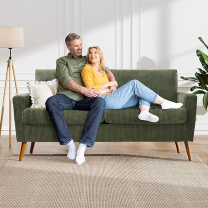 WEUP 68" Loveseat Sofa Green Corduroy Couch, Mid Century Modern Love Seat Couches for Living Room, Small Loveseat for Bedroom Office, Comfy Sofa with Spring Cushion, Solid Wood, Tool-Free Assembly