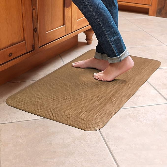 NewLife by GelPro Anti-Fatigue Designer Comfort Kitchen Floor Mat, 20x32”, Grasscloth Khaki Stain Resistant Surface with 3/4” Thick Ergo-Foam Core for Health and Wellness