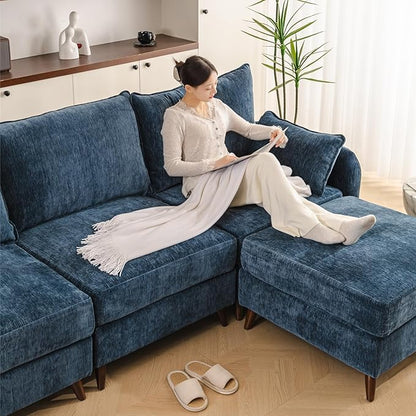 Rexulqo 135'' Modular Sectional Sofa with All Seats Storage, Oversized U Shaped Couch,4-Seater Comfy Cloud Couch with Movable Ottoman,24.5'' Deep Seat,Big Sofas for Living Room,Bedroom,Velet,Blue
