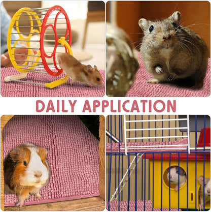 Amylove 4 Pcs Guinea Pig Cage Liner Guinea Pig Bedding Washable Fleece Pee Pads Reusable Small Animals Training Mat Small Animal Sleeping Bed for Bunny Hamster(Pink,16 x 24 Inch)