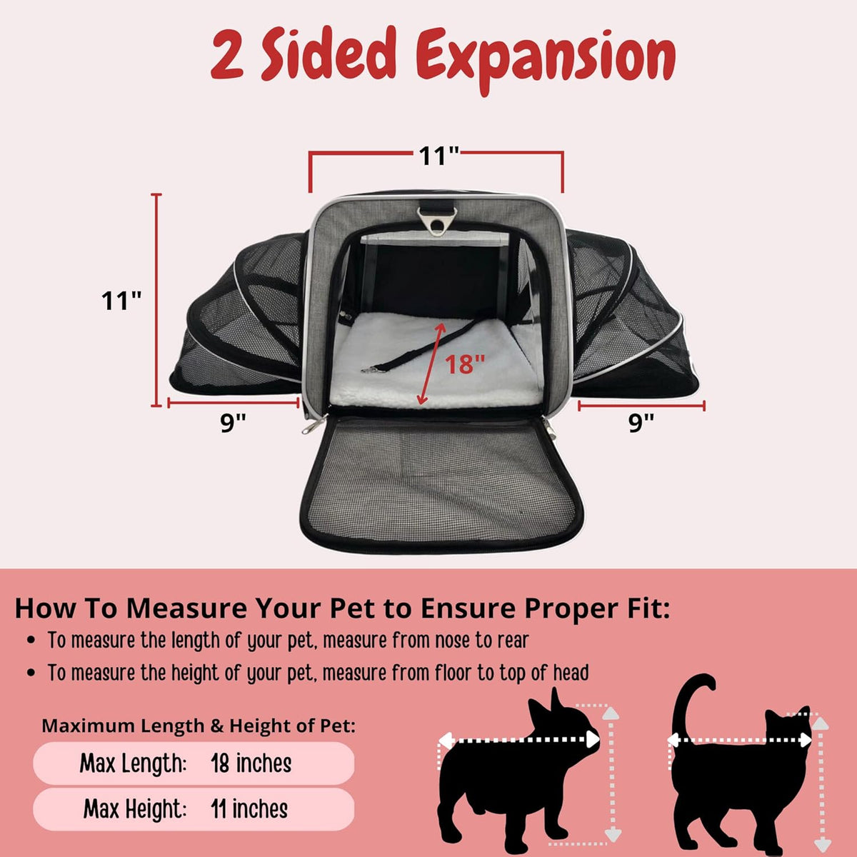 Airline Approved Expandable Premium Pet Carrier on Wheels- Two Sided Expandable Rolling Carrier- Designed for Dogs & Cats- Extra Spacious Soft Lined Carrier! (Grey)