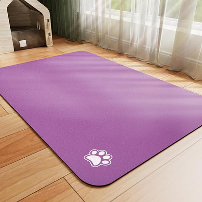 HotLive Dog Food Mat - Absorbent Cat Mat for Food and Water, No Stains Pet Feeding Bowl Mat, Easy to Clean Pet Placemats, Quick Dry Dog Water Dispenser Mat for Messy Drinkers | Paw Purple 18"x34"