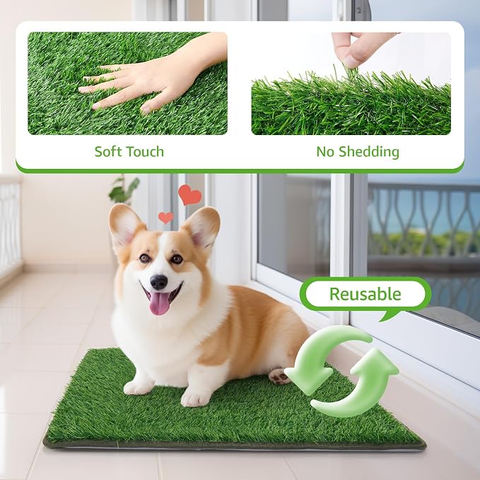 Grass Pad with Tray 24.5x39, Dog Litter Box for Patio Balcony Apartment | Floral，Grass Mat with Pad, Artificial Turf Grass, Puppy Indoor Outddor Potty Training, Washable Reusable, Leakproof, Pee On
