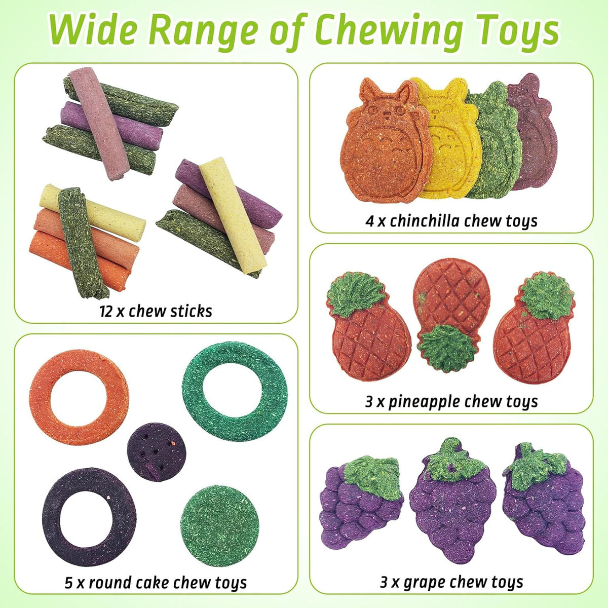 Fhiny 27 PCS Natural Bunny Chew Toys Molar Rabbit Toys Contain Timothy Grass Pumpkin Beets Purple Potatoes Carrot Hamster Treats for Chinchillas Guinea Pigs Mice Gerbils Teeth Grinding