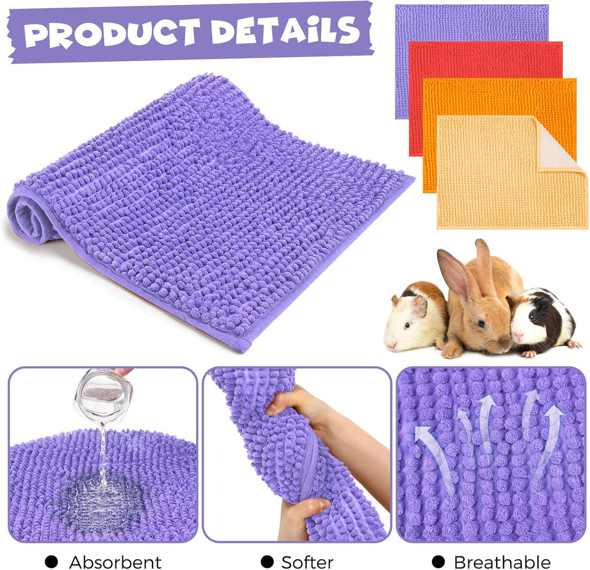 Barydat 8 Pcs Guinea Pig Cage Liner for Guinea Pig Cage Bedding Reusable Rabbit Mat Pad Washable Training Pad Animal Sleeping Bedding Mat