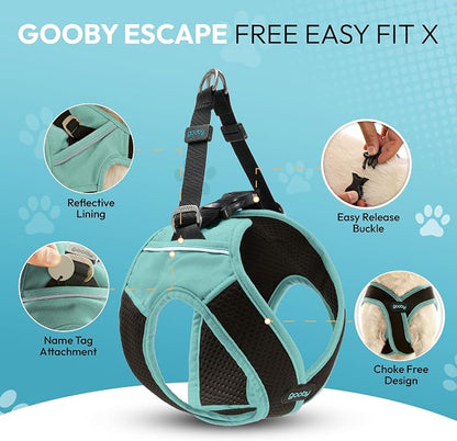 Gooby Escape Free Easy Fit X Step-in Dog Harness, Seattle Blue, Large | Patented escape-free, tightens on back-out; Choke-free X-frame + V-neck; Quick-release buckle; Reflective trim