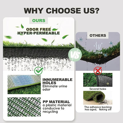 Grass Pee Pads for Dogs Potty, Artificial Grass Patch Odor Free | 2PCS Fake Grass with Fully Permeable Backing for Fast Drainage, Indoor Potty Grass Hemmed Edge Turf, Easy Clean