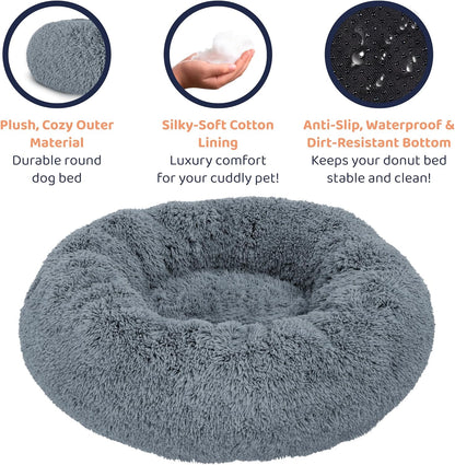 Donut Dog Bed - Premium Comfort for Anxiety Relief - Fluffy & Calming Design with Ultra-Plush Support | Cozy Round Dog Bed with Super Soft Circle Style (Size M Dark Grey)