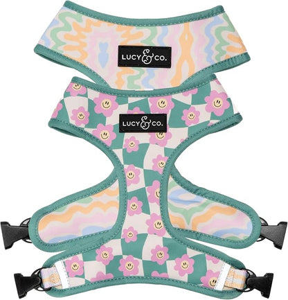 Lucy & Co. Reversible Dog Harness - Water-Repellent Neoprene, Dual-Print Design, Easy Swap Style, Adjustable Comfort Fit - Just Chill Reversible Harness - Small
