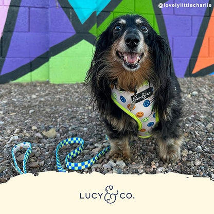 Lucy & Co. Reversible Dog Harness - Water-Repellent Neoprene, Dual-Print Design, Easy Swap Style, Adjustable Comfort Fit - Have a Nice Day Reversible Harness - X-Large