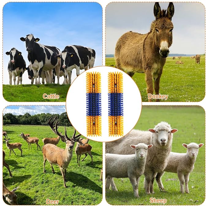 Livestock Scratch Brush With 16 Screws，Animal Back Scratching Brush for Cow,Cattle,Sheep, Horses,Pigs，Massage Grooming Tool(Yellow, 4pcs)