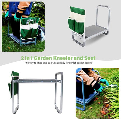 BESTHLS Garden Kneeler and Seat - Heavy Duty Folding Stool with Thick Pad, Tool Pouches & Bag, 330 lbs Capacity - Knee & Back Support, Perfect for Seniors, Women, Men