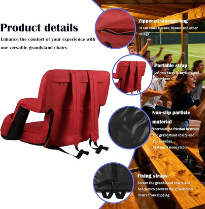 Anmiro Stadium Seats with Back Support Bleacher Chairs with Back and Extra Wide Cushion Thick Padded Bleacher Portable Reclining Seats for Football, Baseball and Basketball (Red, Medium)