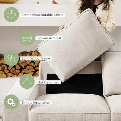 LEISLAND 88.58" Modern Sofas Couches for Living Room, Chenille Sofas & couches with Square Armrest, Removable Low-Back Sofa Cushion and Detachable Sofa Cover/Easy to Install(Beige)