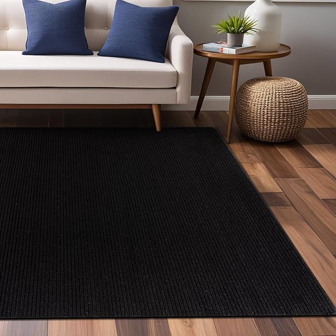 Non Slip Black Solid Rubber Back Thing Rug for Living Room 3x5 Area Rugs for Kitchen, Rugs for Bedroom, Stain Resistant Easy Cleaning Non Shedding Carpet Black 3 x 5