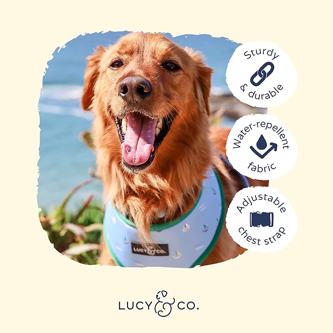 Lucy & Co. Reversible Dog Harness - Water-Repellent Neoprene, Dual-Print Design, Easy Swap Style, Adjustable Comfort Fit - Set Sail Reversible Harness - X-Large