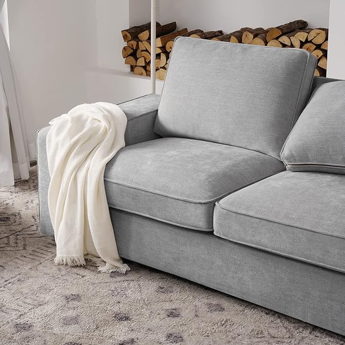 LEISLAND 88.58" Modern Sofas Couches for Living Room, Chenille Sofas & couches with Square Armrest, Removable Low-Back Sofa Cushion and Detachable Sofa Cover/Easy to Install(Light Grey)
