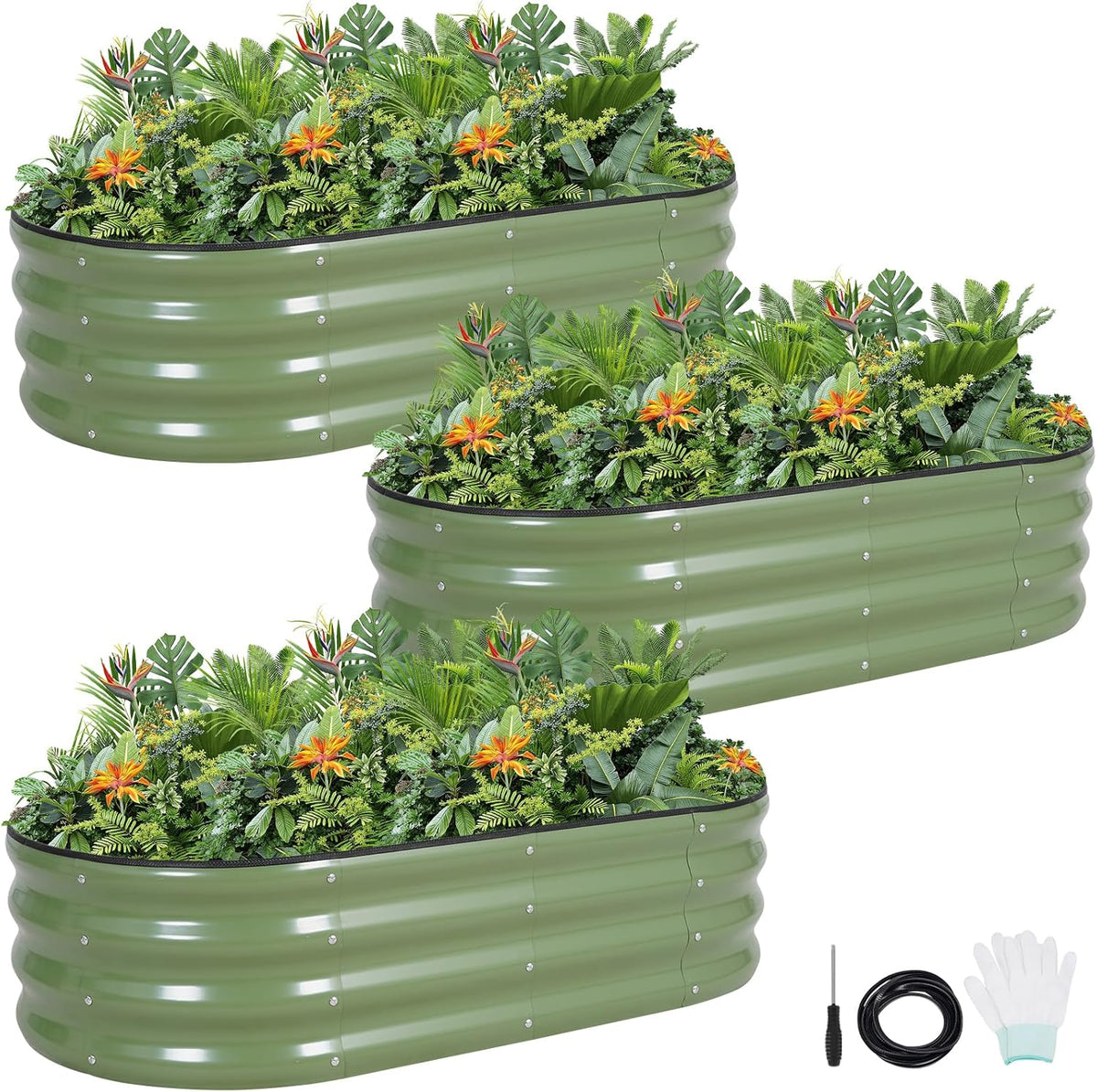 G GOOD GAIN Galvanized Metal Raised Garden Bed Kit - 4x2x1FT Outdoor Planter Box with Safety Edging and Gloves for Vegetables, Fruits, Flowers(White, 2PC)