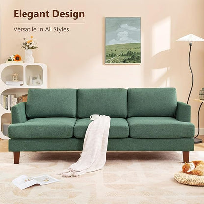 3 Seater Sofa Couch with Deep Seats, 89" Mid Century Modern Upholstered Sofa with Armrests, Comfy Couches for Living Room, Bedroom, Apartment and Office (Green)