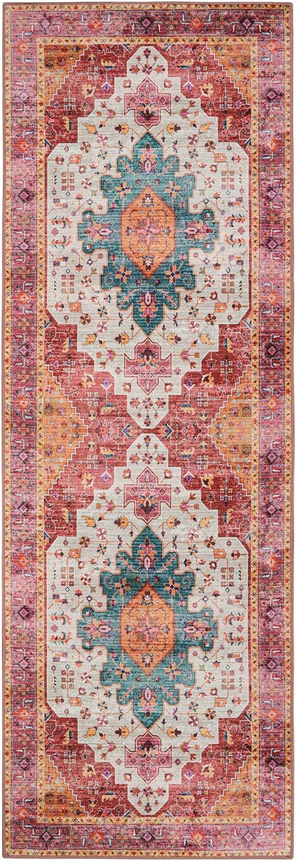 Moynesa Ultra-Thin Washable Runner Rug - Pink 2x5 Bathroom Rug Low Pile Hallway Rug Runner, Non Slip Pet Friendly Indoor Floor Carpet Runner for Kitchen Living Room Bedside Laundry Room