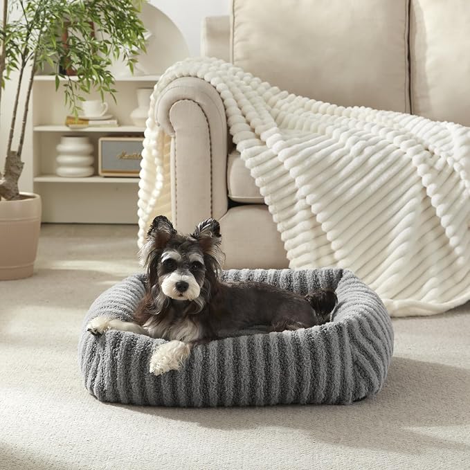 MIXJOY Medium Dog Beds for Medium Sized Dog, Calming Warming Pet Beds, Washable Dogs Bed with Removable Cover, Rectangle Pet Bed with Non-Slip Bottom, 25"x21"x7", Grey