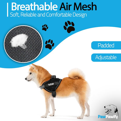 PawPawify Custom No Pull Dog Harness with Name and Phone Number, Heavy Duty Personalized Pet Vest to Prevent Tugging, Pulling, or Choking, Training and Walking (New Black, L (40-60 LBS))