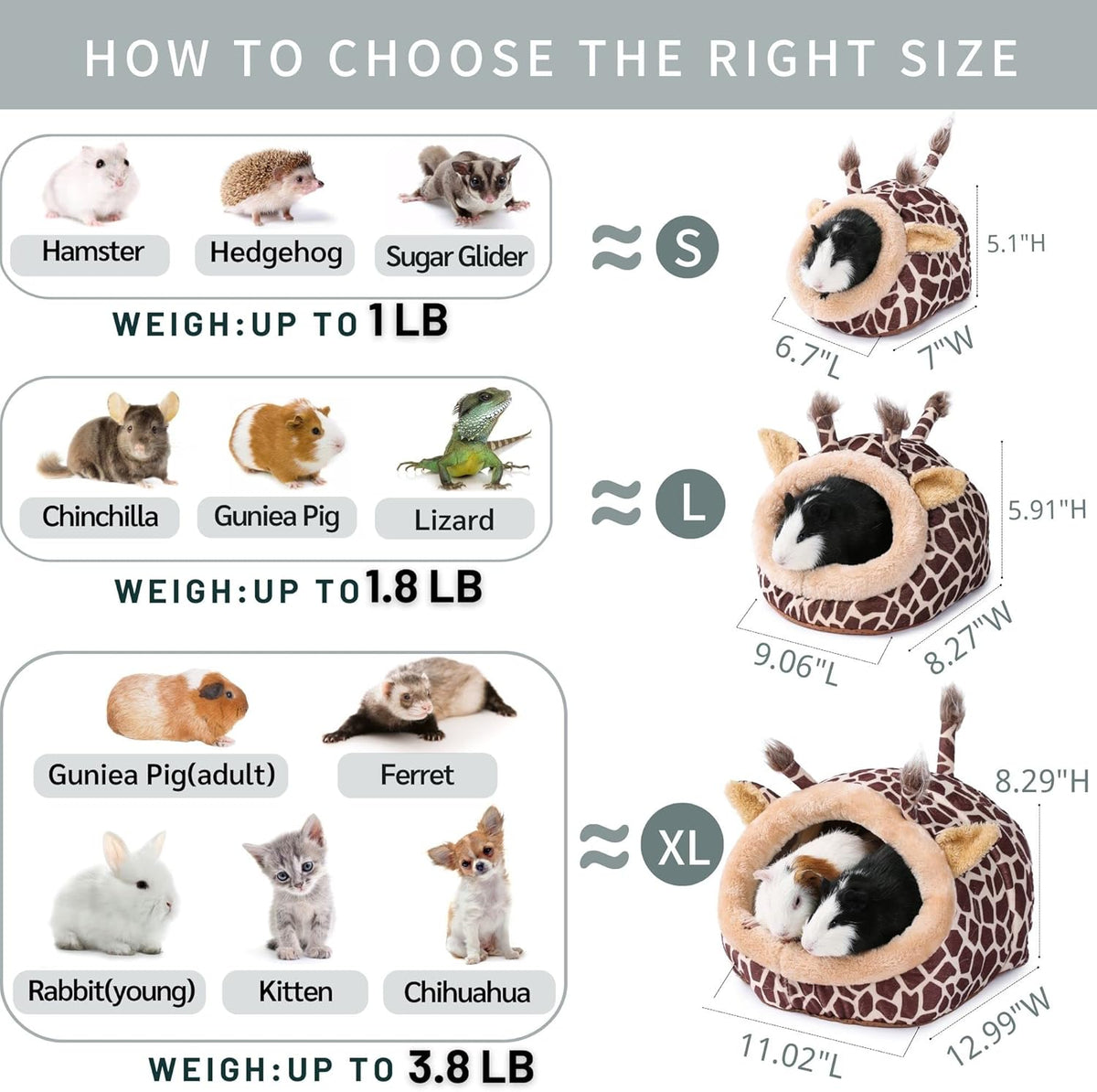 JanYoo Hamster Guinea Pig Supplies Bed Accessories House Hedgehog Cage Supplies Chinchilla Ferret Rat Gerbil (S,Giraffe)