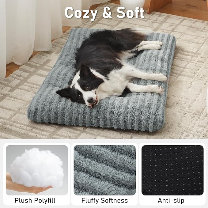 FURTIME Washable XL Dog Bed for Extra Large Dogs, Deluxe Dog Crate Beds | Comfy Fluffy Kennel Pad Anti-Slip Pet Sleeping Mat, Machine Washable Dogs Pillow, 40"x27"x3.5", Gray