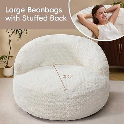 Hobestluk Bean Bag Chair Giant Bean Bag Chairs for Adults Big Bean Bag Chair with Memory Foam Filler Adults Large Beanbag with Faux Fur Cover for Bedroom (Chevron White,Large)