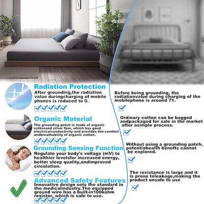 Grounding Sheets King, 90% Organic Cotton+ 10% Pure Silver Fiber,Grounded Bed Sheet Kit, Deep Pocket Grounded Bed Sheet, Relieves Pain - Used for Healthy Sleep Therapy (White, Full)