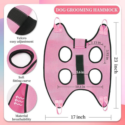 PatiencET Dog Grooming Hammock, Pet Grooming Hammock for Cats & Dogs with Security Strap, Dog Sling for Nail Trimming with Nail Clippers/Trimmer, Nail File, Pet Comb(Pink S)