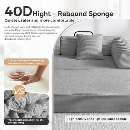 ZQRhome 79" 5-in-1 Convertible Sofa Bed, Deluxe Sleeper with Pillows & Sturdy Base, Easy Setup Corduroy Couch for Modern Living Space & Small Apartment, Light Gray