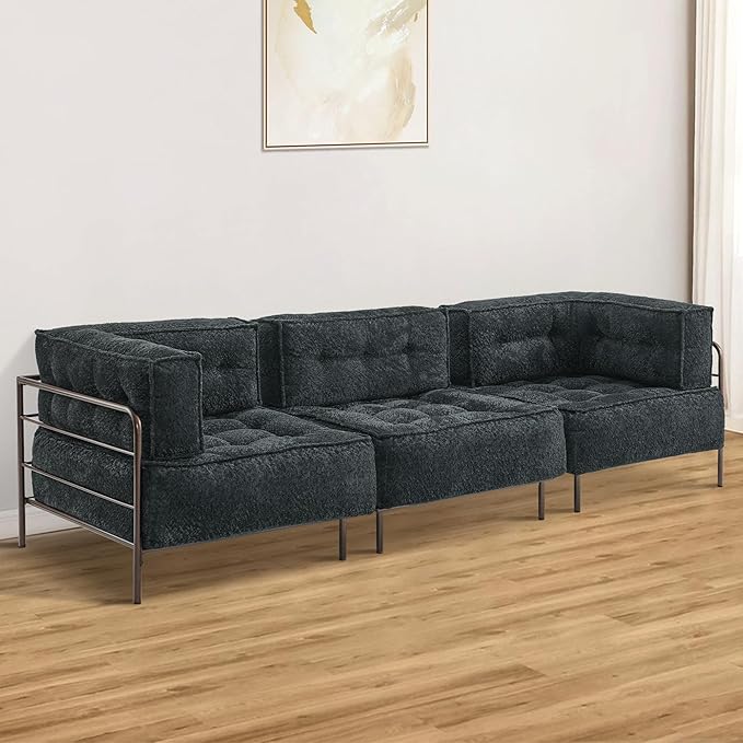 MCombo Modular Sofa Couch with Removable Cushion, Accent Sofa Chair, Upholstered Sofa for Living Room, Apartment, Office (Grey, Three Seats)