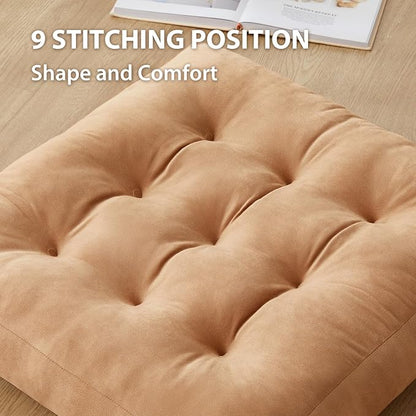 SM-XLHN Meditation Floor Pillow Set of 6, Square Large Pillows Seating for Adults, Meditation Cushion Pillow,Tufted Corduroy Cushion for Tatami Living Room or Yoga, Coffee, 22x22 Inch