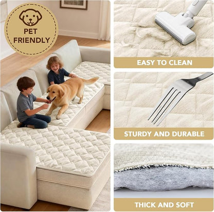 H.VERSAILTEX Chenille Couch Cover for Dogs Washable Soft Fuzzy Sofa Covers for 3 Cushion Couch Sectional Sofa Cover Thick Pet Couch Cover Protector Non-Slip Dog Bed Cover(Ivory, 28" x 102")