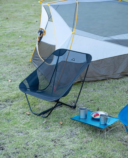 iClimb Low Ultralight Compact Camping Folding Chair with Side Pocket and Carry Bag (Black Mesh)