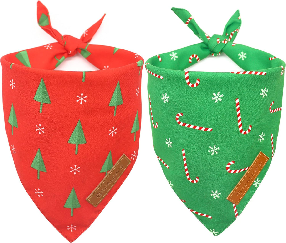 Realeaf Christmas Dog Bandanas 2 Pack, Reversible Red Green Xmas Dog Scarf for Boy and Girl, Premium Durable Fabric, Holiday Bandana for Small Medium Large and Extra Large Dogs (X-Large)