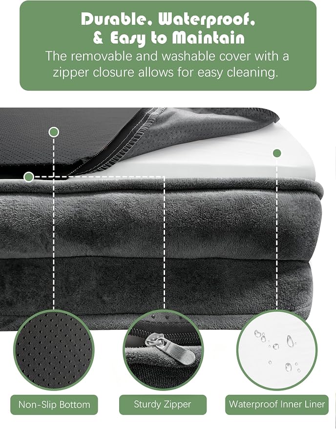 Spotted Play Orthopedic Dog Bed with Sides - Sofa Beds for Extra Large Dogs, Supportive Foam Pet Couch Bed with Washable Removable Cover, Waterproof Lining and Non-Slip Bottom, Dark Grey - XL-Plus