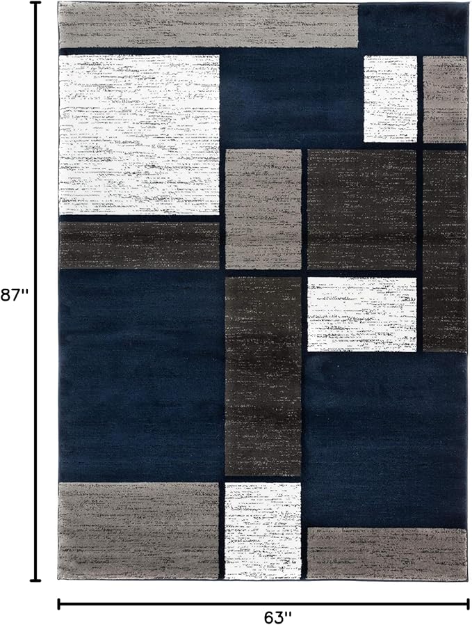 Rugshop Modern Geometric Boxes Navy Area Rug, Non-Shedding Carpet for Living Room, Bedroom, or Dining Room, 5'3" x 7'3"