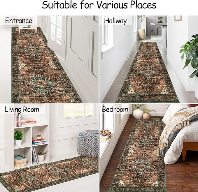 Moynesa Ultra-Thin Washable Vintage Runner Rug - 2'6" x 10' Long Hallway Rug Carpet Runner, Boho Non Slip Stair Runner Kitchen Mat Indoor Oriental Throw Rug for Living Room Bathroom Entry