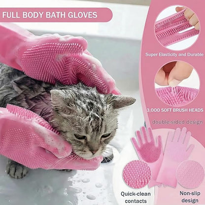 9PCS Dog Bath Kit & Dog Brush Kit for Dogs & Cats - Professional Pet Grooming Tools Set with Shedding Brush, Bath Scrubber, Dematting Comb & Storage Bag - Complete Dog Washing Essentials, Pink
