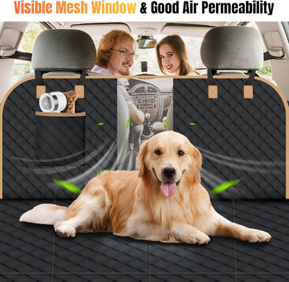 Dog Car Seat Cover for Back Seat, Dog Car Bed Cover with Strong Hard Bottom, Car Back Seat Extender Hammock for Car SUV Truck,4 Panels Black Large Size