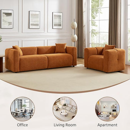VANOMi 95" Cloud Couch, Comfy Deep Seat Boucle Cloud Sofa, Upholstered 3-Seater Oversized Loveseat Sofa with 2 Pillows, Modern Sofa for Living Room, Bedroom, Office, Apartment (Curry)