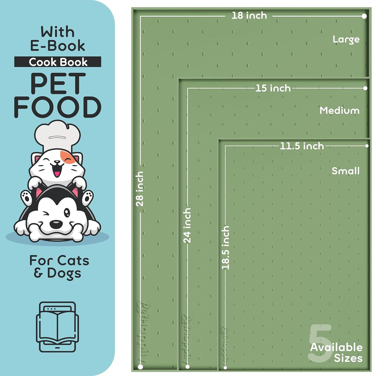 Dog Food Mat - 28x18 Raised Edges Dogs Mat for Food and Water Prevent Spill, Waterproof Cat Food Mats Protect Floors, Easy Clean Dog Bowl Mats for Food and Water, Silicone Pet Feeding Placemats Green