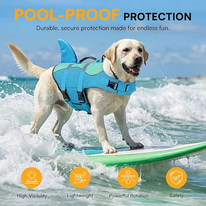 Shark Dog Life Jacket, Dog Life Vests for Boating, High Buoyant Pet Life Vest for Swimming, Adjustable Easy On Pet Life Jackets for Small, Medium, Large Dogs (Pool Blue,XS)