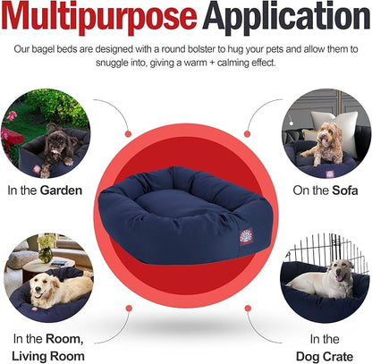 Majestic Pet 52 Inch Bagel Calming Dog Bed Washable – Cozy Soft Round Pet Bed with Spine Support for Dogs to Rest their Head - Fluffy Donut Puppy Bed 52x35x11 (Inch) - X-Large – Blue | Cozy Soft Fluffy Donut Pet Bed with Spine Support for Head Rest – A...