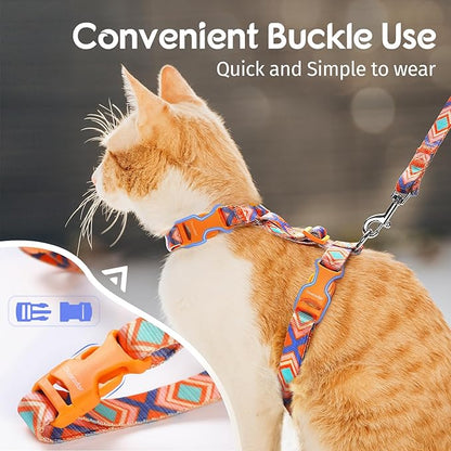 Dooradar Cat Harness and Leash, Escape Proof Adjustable Kitten Vest, Lightweight Soft Pet Straps, Easy Wearing for Small Medium Kitty Safe Walking Travel Control, Orange & Blue, S