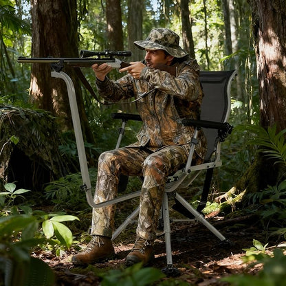 GYMAX Hunting Chair with Gun Rest, 360° Swivel Hunting Blind Chair w/Adjustable Height & Armrest, All-Terrain Duck Feet, Shoulder Strap, 330 LBS Folding Outdoor Ground Blind Seat