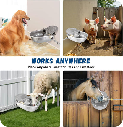 Automatic Water Dispenser for Dogs, Auto Dog Waterer for Outdoor, Stainless Steel Water Bowl Dispenser for Livestock Waterer,Chicken Water System, Dog Water Bowl Fit 3/4'' GHT Faucet
